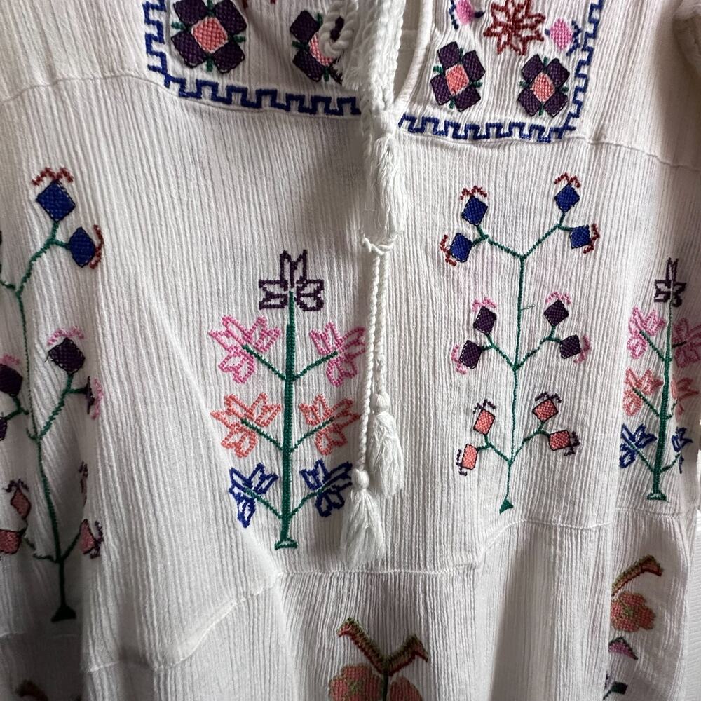 Gianni Bini Womens Large White Gauzy Embroidered Boho Tassle Tie Coverup Tunic - Picture 6 of 9